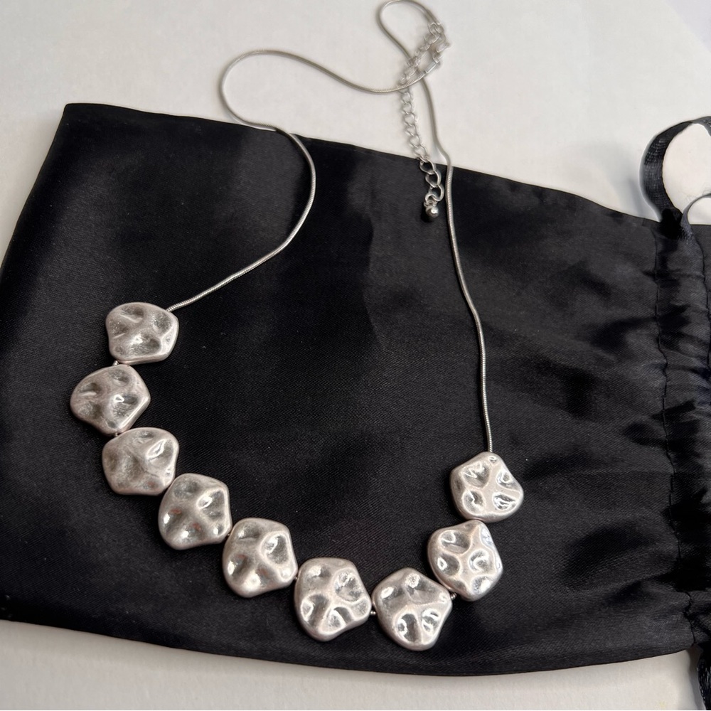 Lia Sophia Silver Tone Hammered Charm Necklace